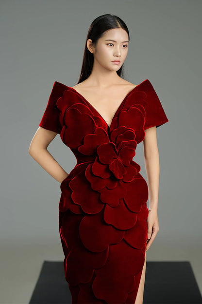 Royal red dress with sleeves